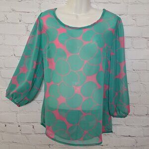 Peach Love Cream Bubble Print Sheer Top Size Medium